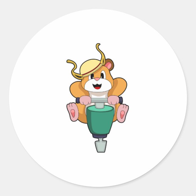 Sticker Rond Hamster avec Jackhammer (Devant)