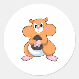 Sticker Rond Hamster avec noyer