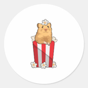 Sticker Rond Hamster avec Popcorn