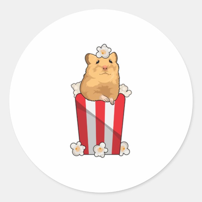 Sticker Rond Hamster avec Popcorn (Devant)