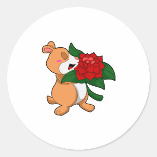 Sticker Rond Hamster avec Rose à fleurs