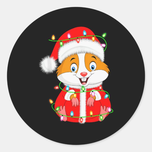 Sticker Rond Hamster Christmas Lights Santa Costume Cute Animal (Devant)