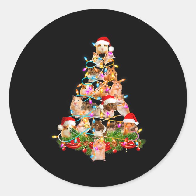 Sticker Rond Hamster Christmas Tree Led Funny Hamster Snow Chir (Devant)