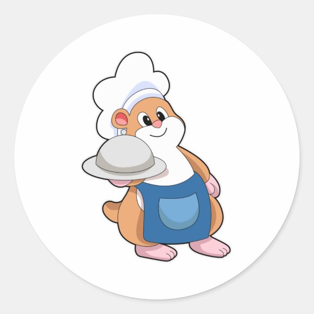 Sticker Rond Hamster cuisinier avec plat (Devant)