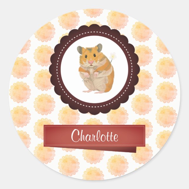 Sticker Rond Hamster de filles rouges et roses (Devant)