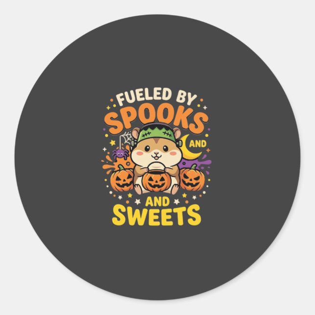 Sticker Rond Hamster d'Halloween alimenté par les fantômes et l (Devant)