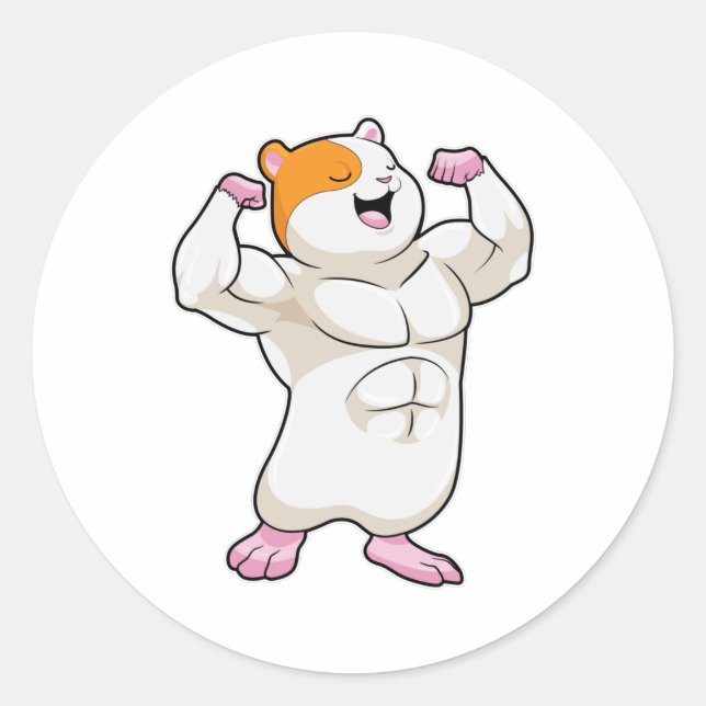 Sticker Rond Hamster en Bodybuilder avec de grands Muscles (Devant)