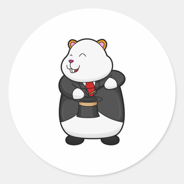 Sticker Rond Hamster en magicien avec baguette magique et Casqu (Devant)