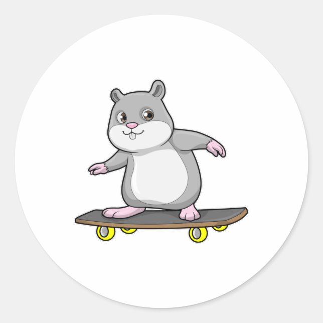 Sticker Rond Hamster en patinage avec skateboard (Devant)