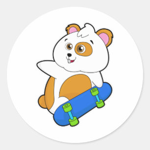 Sticker Rond Hamster en patinage avec skateboard