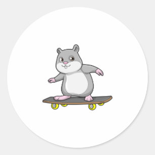 Sticker Rond Hamster en patinage avec skateboard