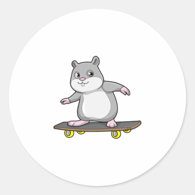 Sticker Rond Hamster en patinage avec skateboard (Devant)