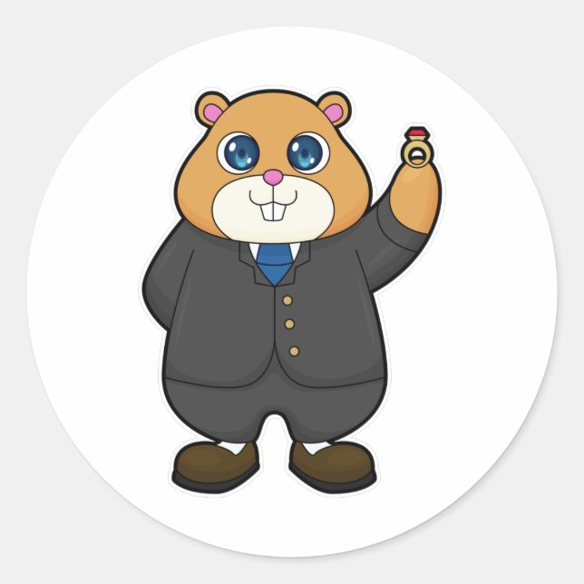 Sticker Rond Hamster en salle avec anneau Mariage (Devant)