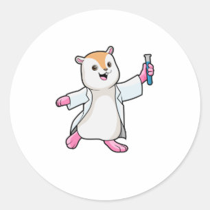 Sticker Rond Hamster en tant que scientifique avec tube d'essai