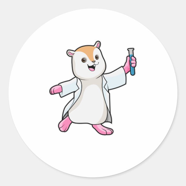 Sticker Rond Hamster en tant que scientifique avec tube d'essai (Devant)