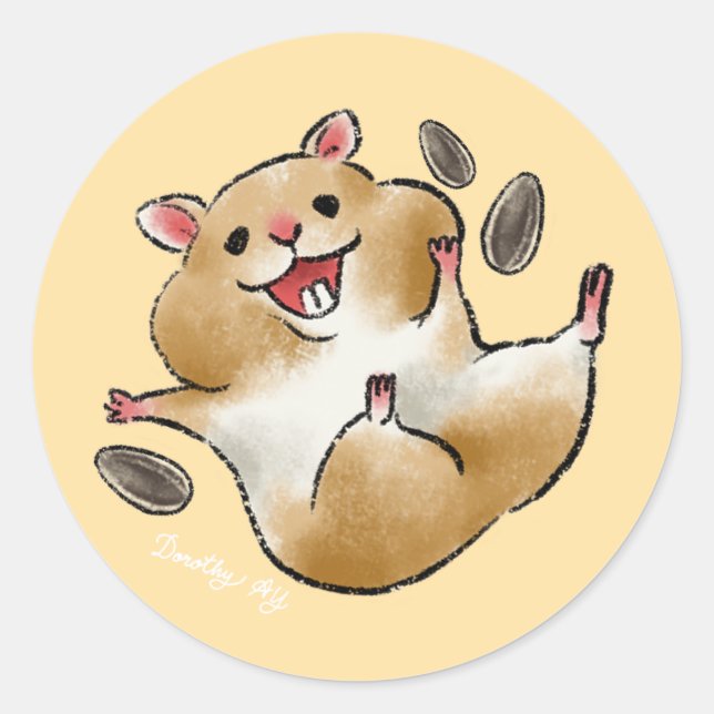 Sticker Rond Hamster Heureux (Devant)