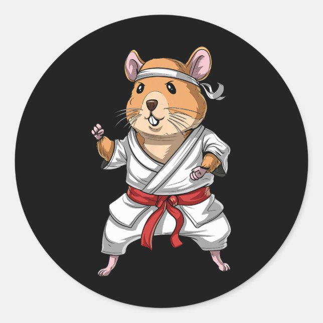 Sticker Rond Hamster Karate Ninja Jiu-jitsu Judo Taekwondo Mart (Devant)