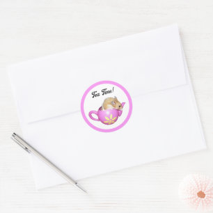 Sticker Rond Hamster mignon en théière rose avec Daisy Photo