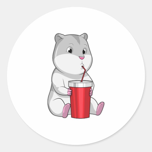 Sticker Rond Hamster with Mug & Drinking straw (Devant)