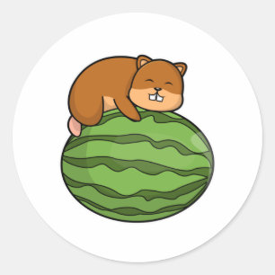 Sticker Rond Hamster with Watermelon