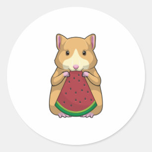 Sticker Rond Hamster with Watermelon