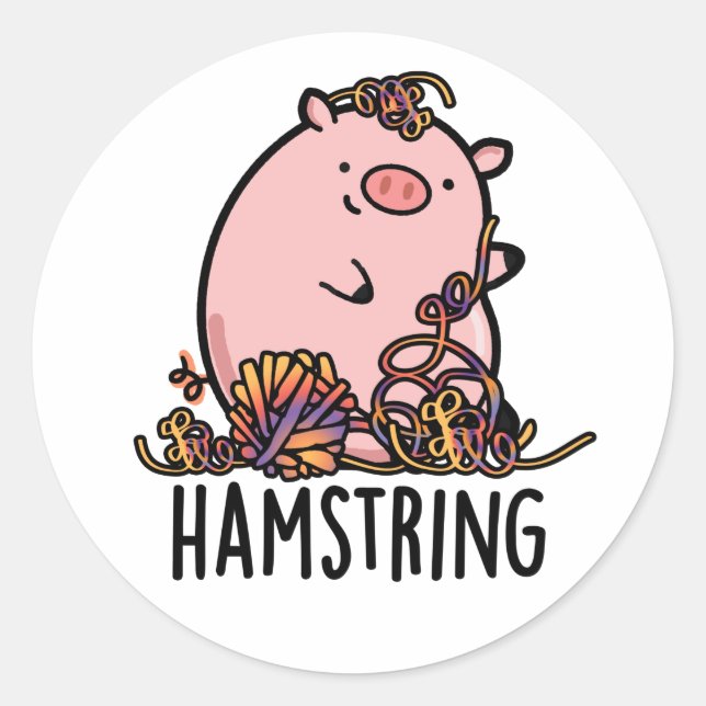 Sticker Rond Hamstring Funny Pig Pun (Devant)