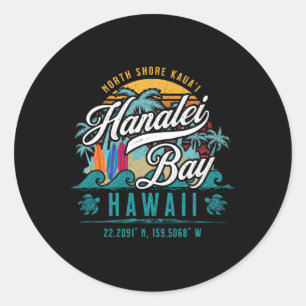 Sticker Rond Hanalei Byy North Shore Kauai Hawaii Retro Sun Sur