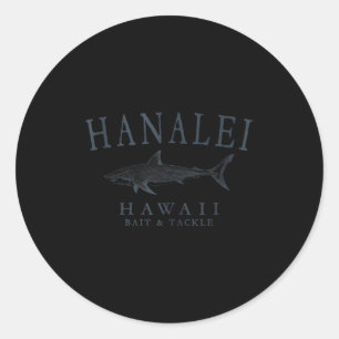 Sticker Rond Hanalei hawaii requin rétro ardoise art pêche rése