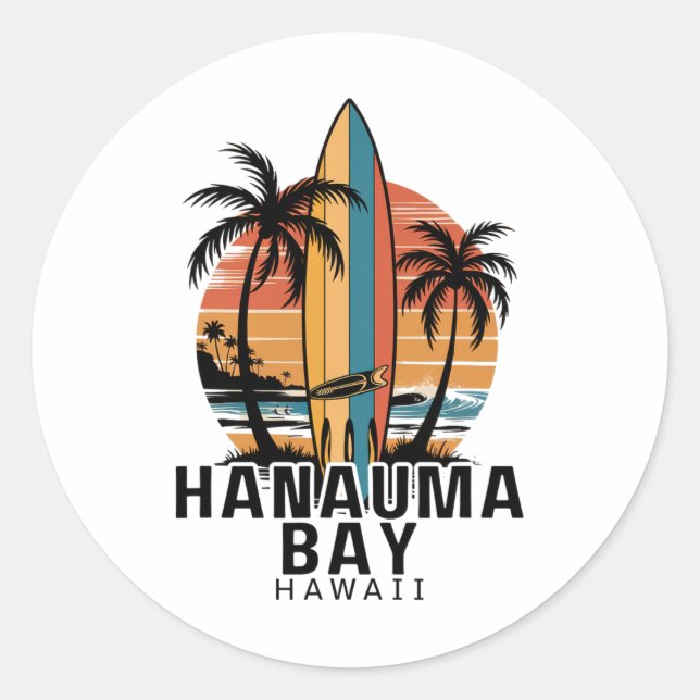 Sticker Rond Hanauma Y Hawaii Surfant Surfeur  (Devant)