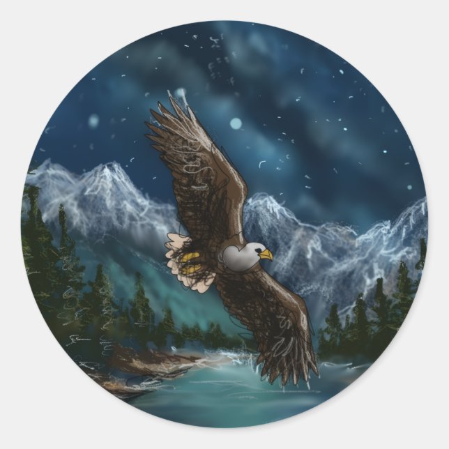 Sticker Rond hand drawn and painted eagle in sky (Devant)