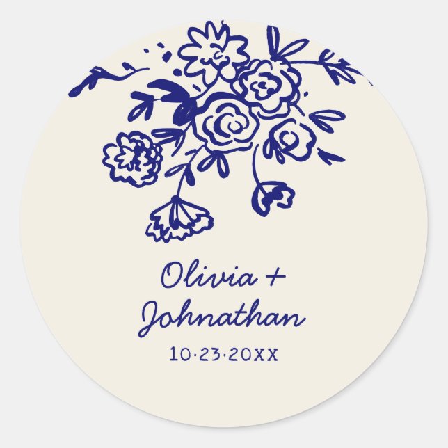 Sticker Rond Hand Drawn Doodles Floral Wedding (Devant)