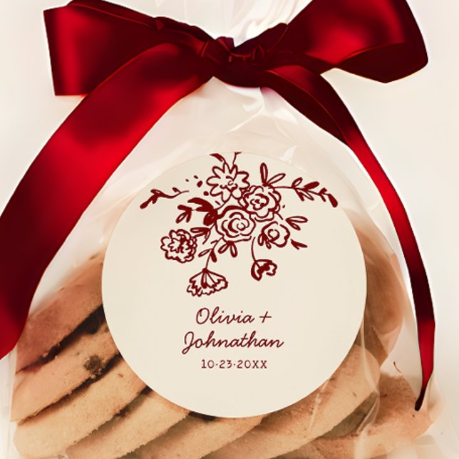 Sticker Rond Hand Drawn Doodles Floral Wedding (Créateur téléchargé)