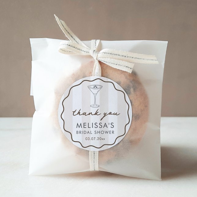 Sticker Rond Hand-drawn Espresso Martini Bridal Shower Favor (Modern espresso martini coffee theme bridal shower favor stickers with hand-drawn doodle elements)