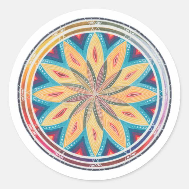 Sticker Rond Hand-Drawn Geometric Mandala (Devant)