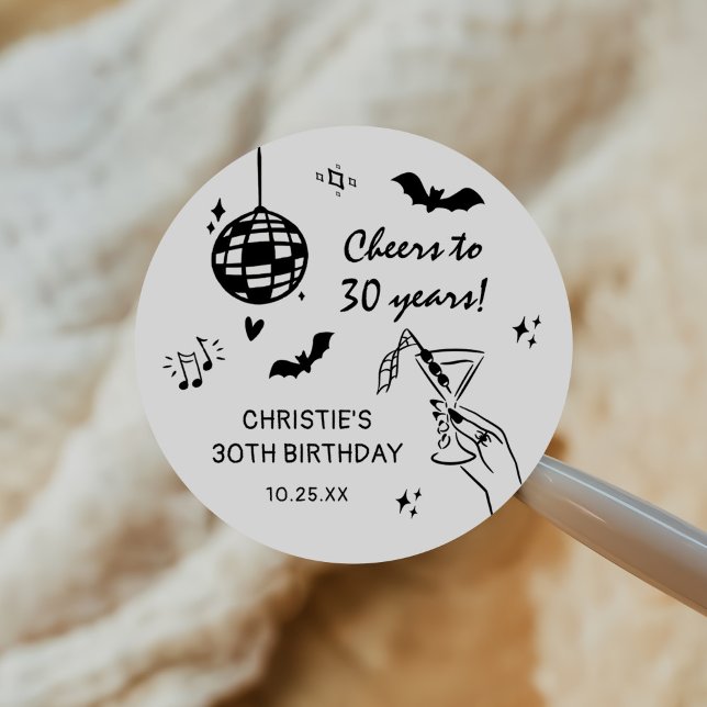 Sticker Rond Hand Drawn Halloween Adult Birthday Party (Créateur téléchargé)