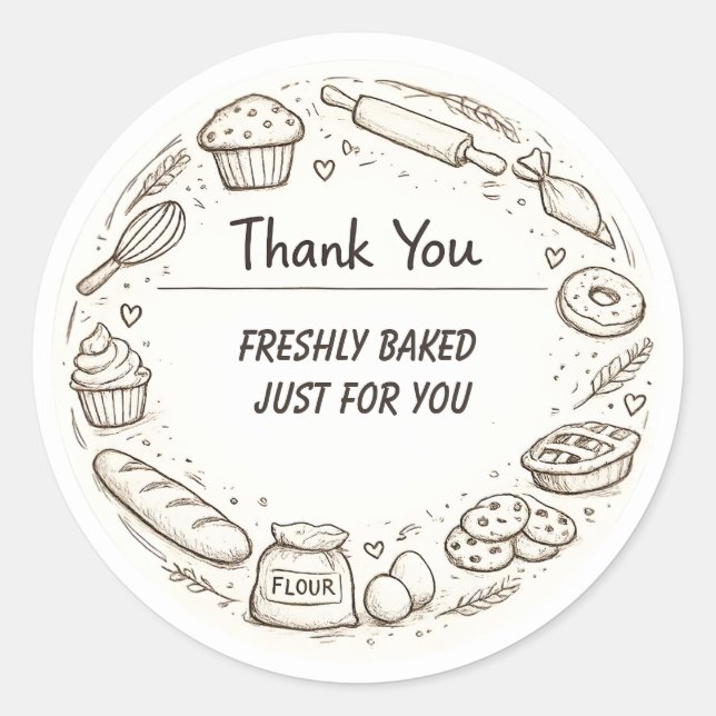 Sticker Rond Hand-Drawn Sketch bakery Thank You (Devant)
