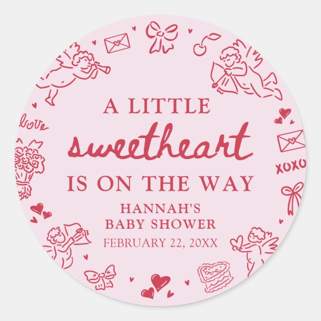 Sticker Rond Hand Drawn Valentine Little Sweetheat Baby Shower (Devant)