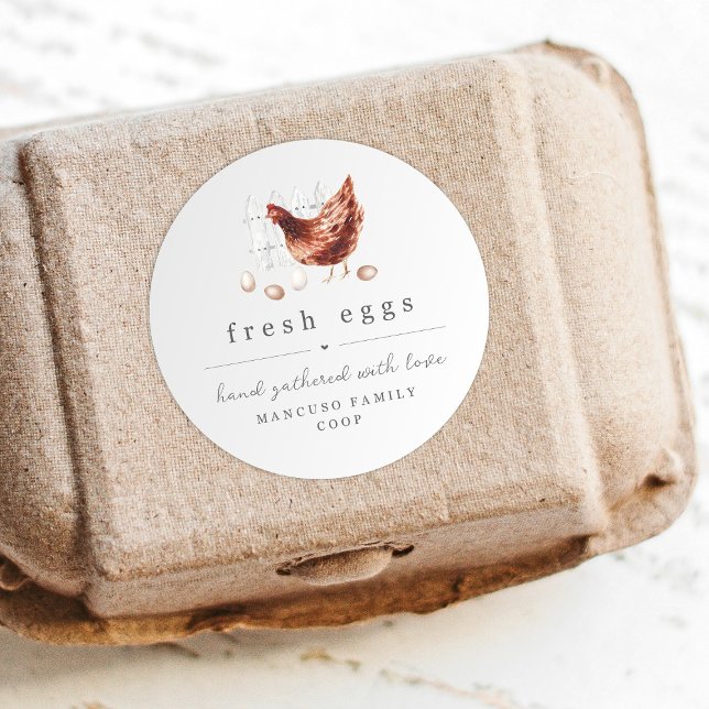 Sticker Rond Hand Painted Chicken Farm or Coop Egg Carton Label (Créateur téléchargé)