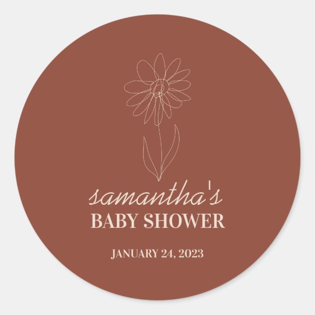 Sticker Rond Handdrawn Flower Simple Boho Baby Shower (Devant)
