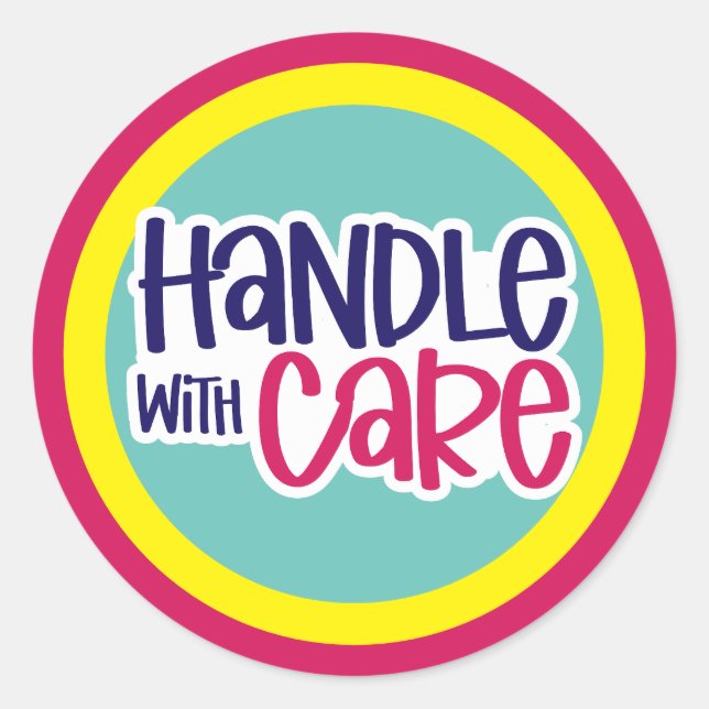 Sticker Rond Handle With Care - couleurs personnalisées (Devant)