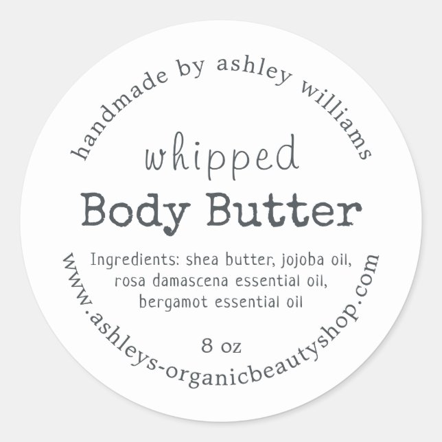 Sticker Rond Handmade Body Butter Organic Business Label (Devant)