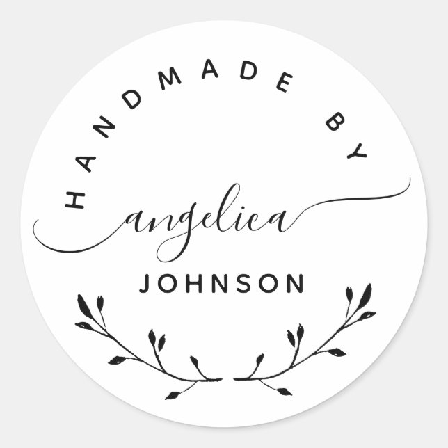 Sticker Rond Handmade By Elegant Script Botanical  (Devant)