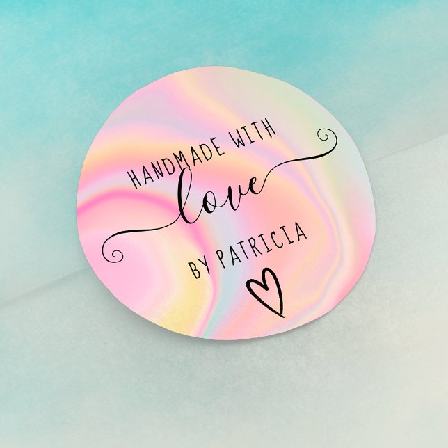 Sticker Rond Handmade love typography pastel rainbow marble (Créateur téléchargé)