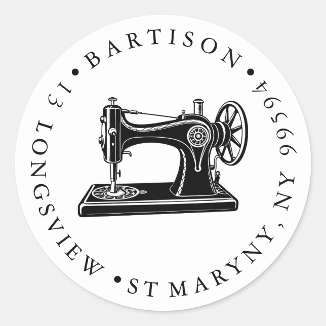 Sticker Rond Handmade Sewing Machine Return Address Classic (Devant)