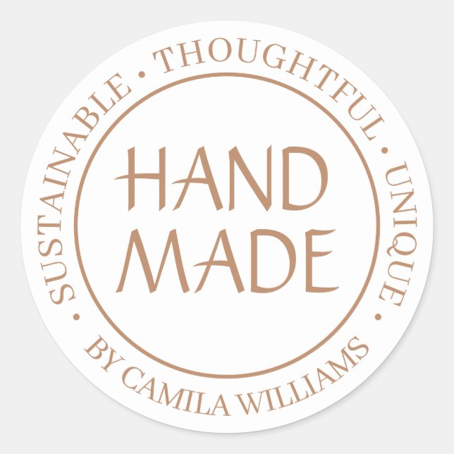 Sticker Rond Handmade with Love – Brown & White Sustainable  (Devant)