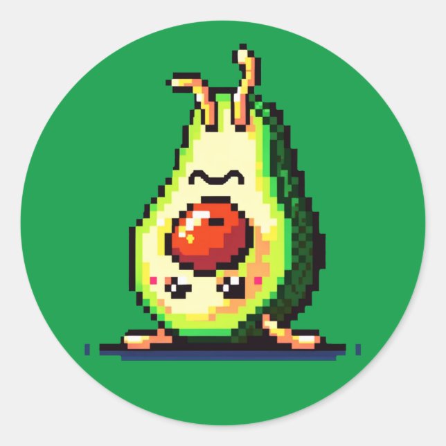 Sticker Rond Handstand Avocado : 8 Bits Fitness Fun (Devant)