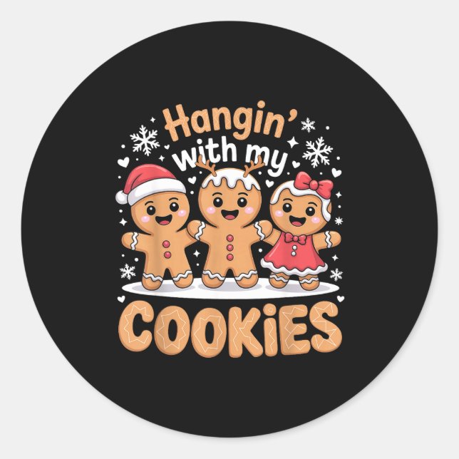 Sticker Rond Hangin With My Cookies Christmas Gingerbread Xmas  (Devant)