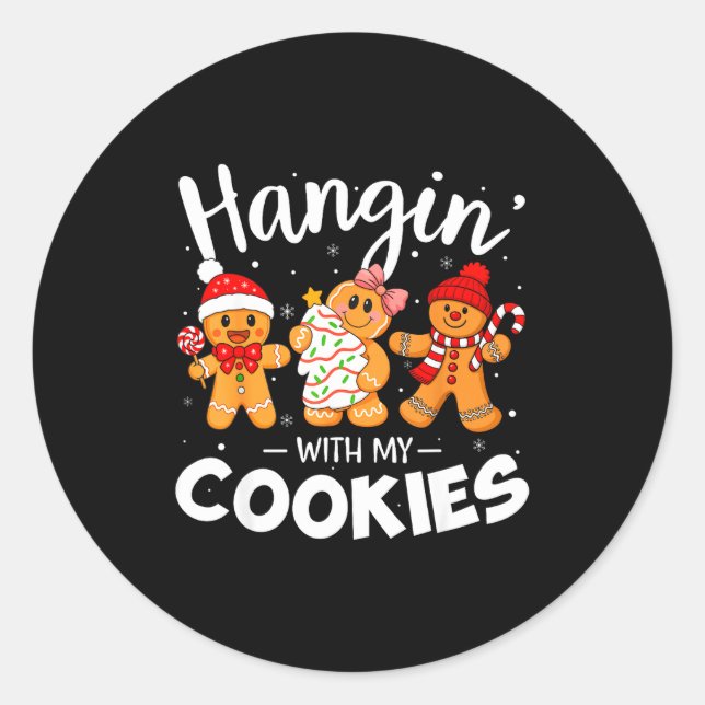 Sticker Rond Hangin With My Cookies Gingerbread Women Christmas (Devant)