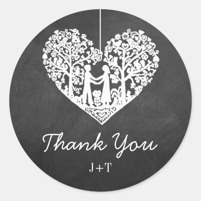 Sticker Rond Hanging Heart Tree Chalkboard Mariage Collection (Devant)