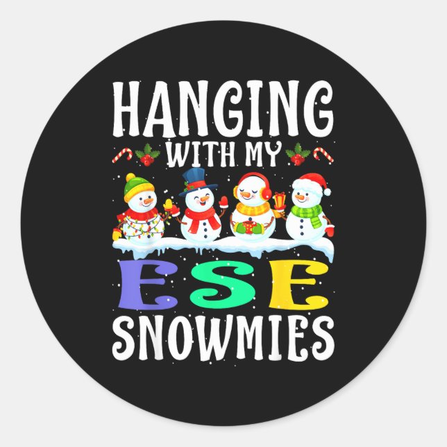 Sticker Rond Hanging With My Ese Snowmies Teacher Christmas Gif (Devant)